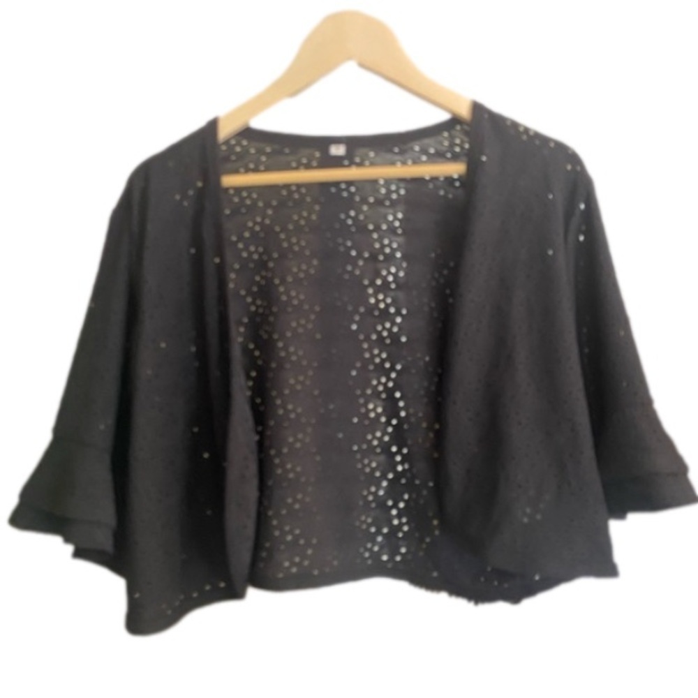 NWT Black 3/4 Ruffle Sleeve Cropped Open Bolero Cardigan